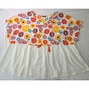 Bloomchic Women Plus Size 30/5x Floral Babydoll Tunic Spring Summer Bright Retro